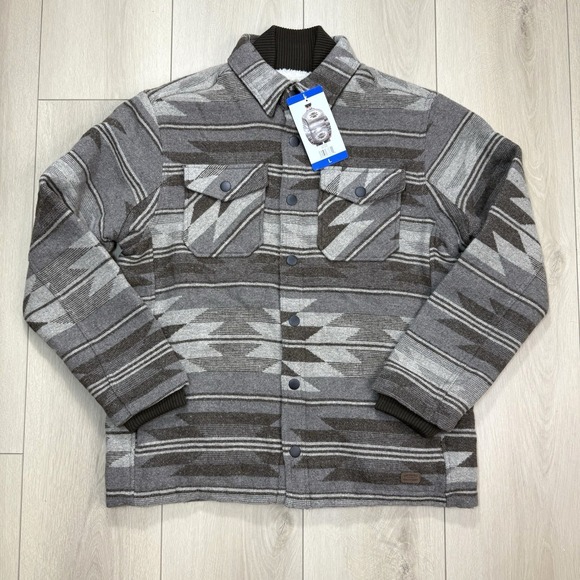NEW JACHS NY Sherpa Lined Shacket Jacket Mens L Aztec Southwestern Snap Brown
